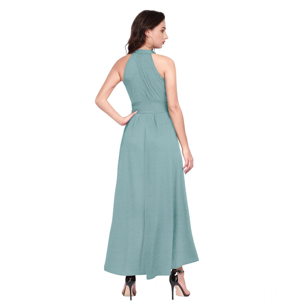 Vaystra Polyester Solid Halter Neck Sleeveless Dress – Pista