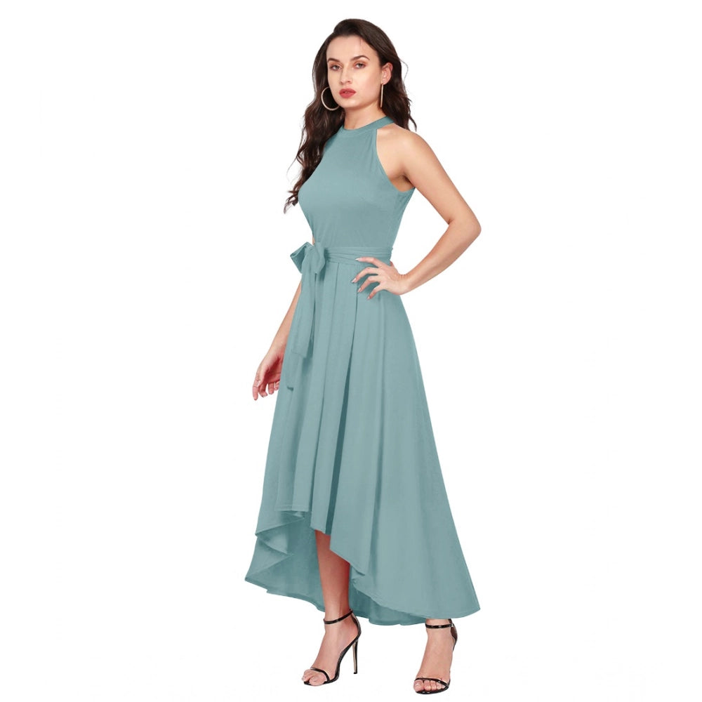 Vaystra Polyester Solid Halter Neck Sleeveless Dress – Pista