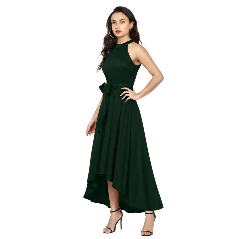 Vaystra Polyster Solid Halter Neck Sleeveless Dress – Green