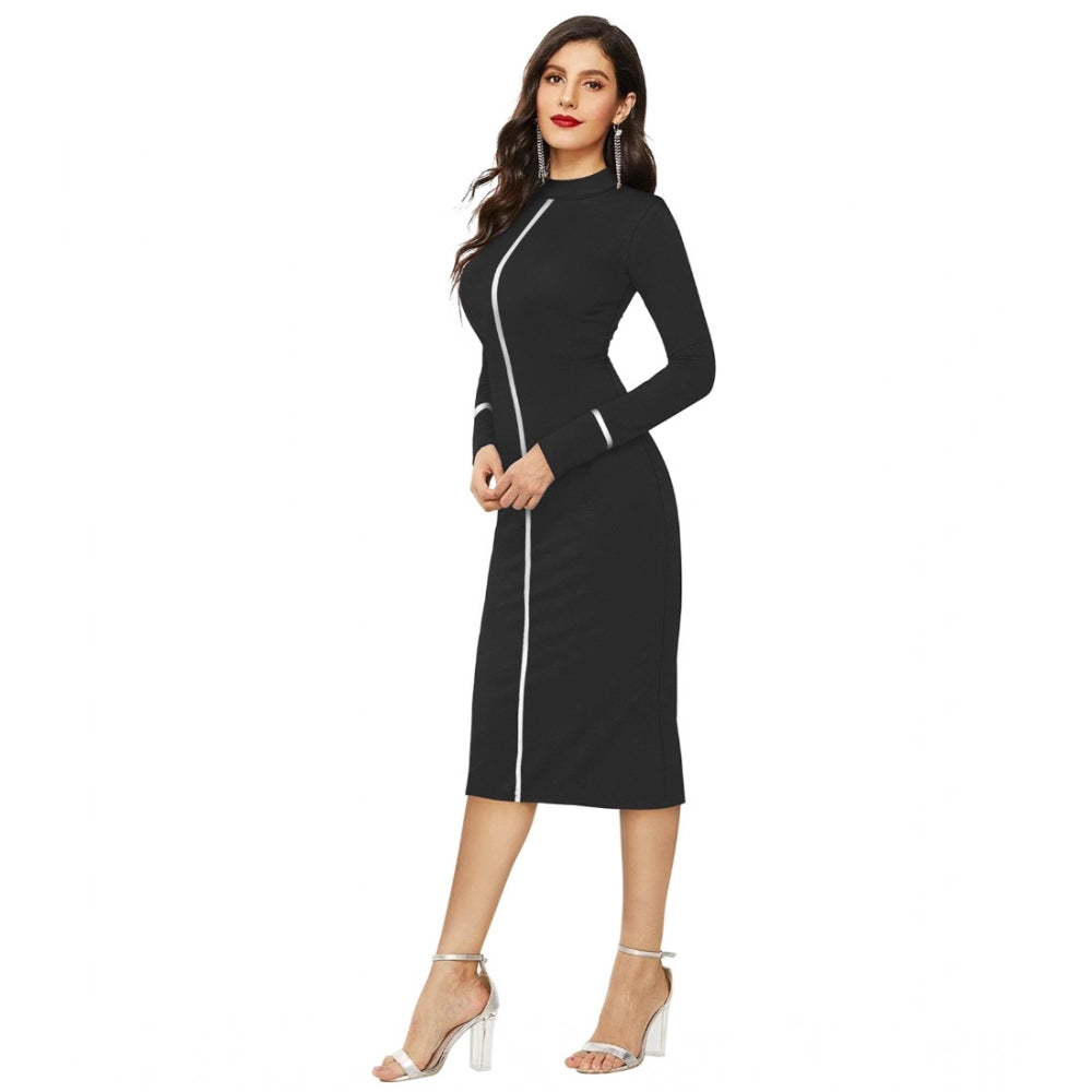 Vaystra Knitting stretchable Solid Round Neck Full Sleeve Dress – Black