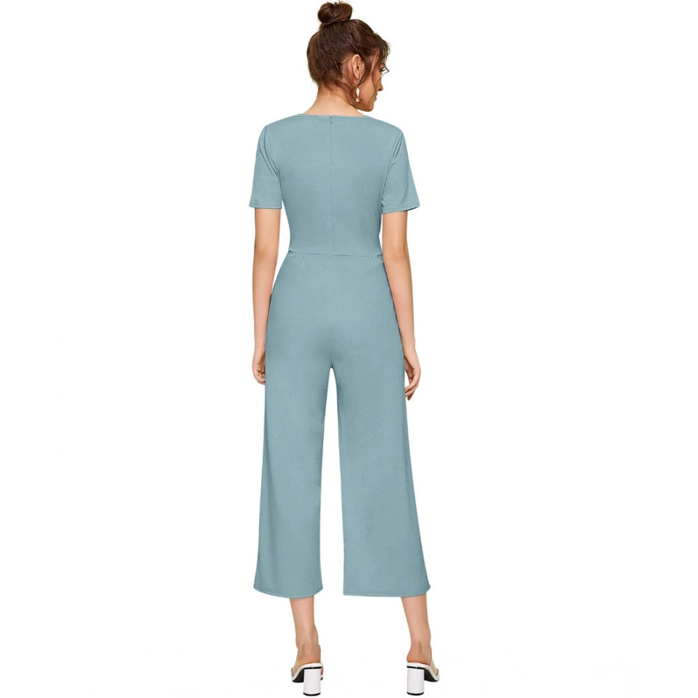 Vaystra Knitting stretchable Solid Round Neck Cap Sleeve Jumpsuit – Pista