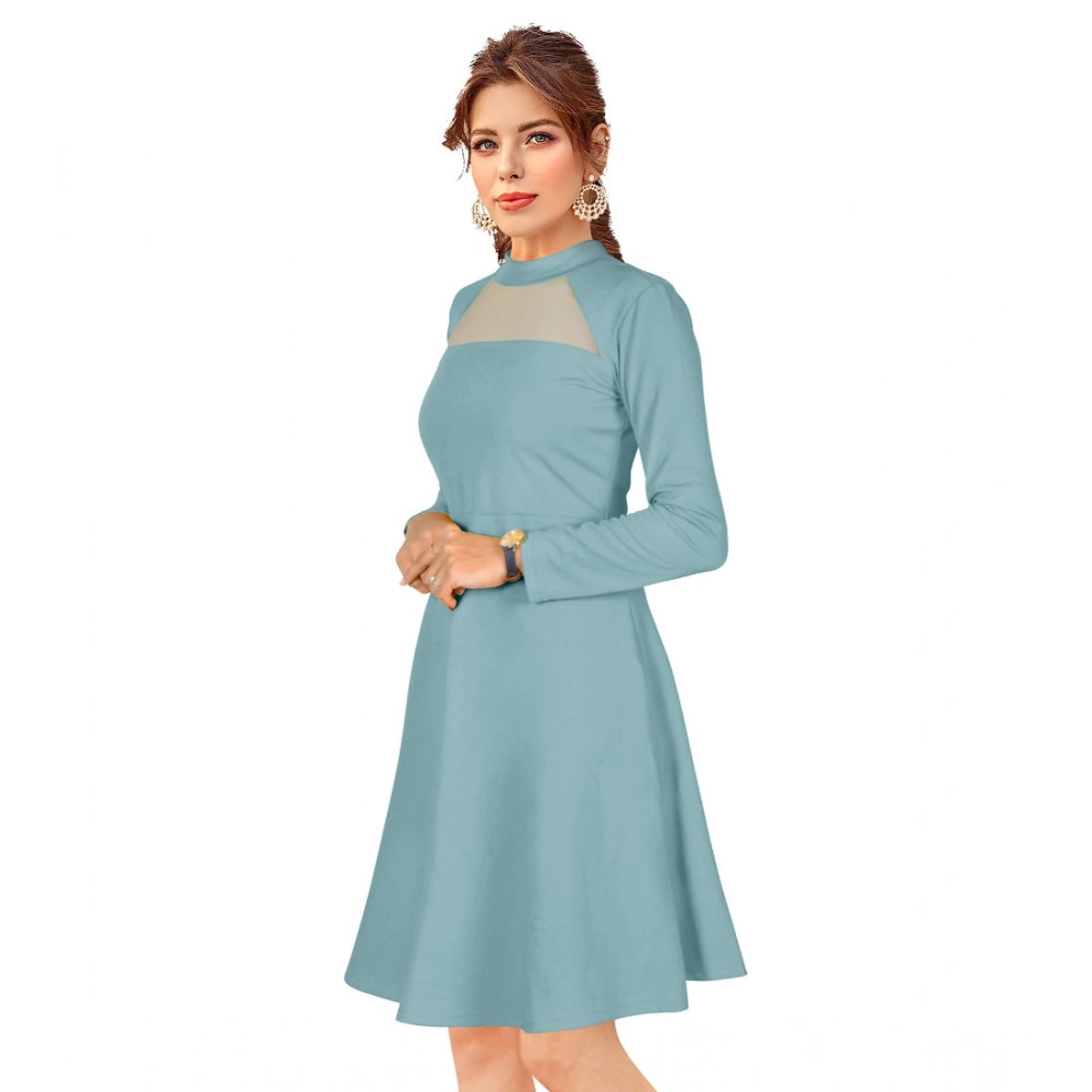 Vaystra Knitting stretchable Solid Round Neck Full Sleeve Dress – Pista