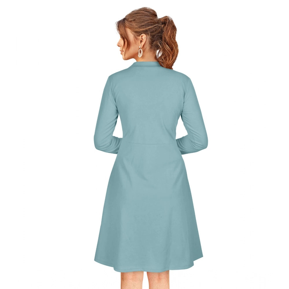 Vaystra Knitting stretchable Solid Round Neck Full Sleeve Dress – Pista