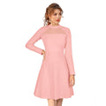 Vaystra Knitting stretchable Solid Round Neck Full Sleeve Dress – Peach