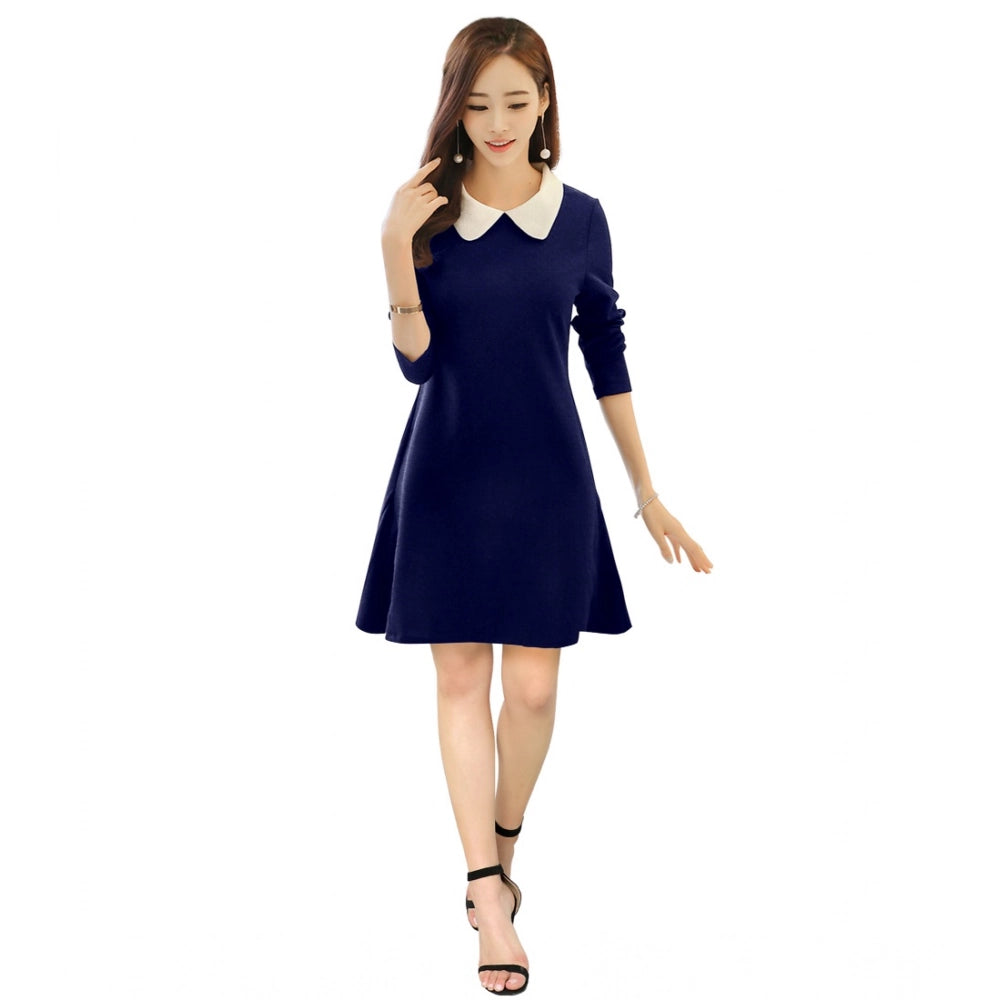 Vaystra Polyester Solid Collar 3-4th Dress – Blue