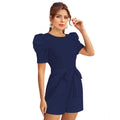 Vaystra Knitting stretchable Solid Round Neck 3-4 Puff Sleeve Dress – Blue