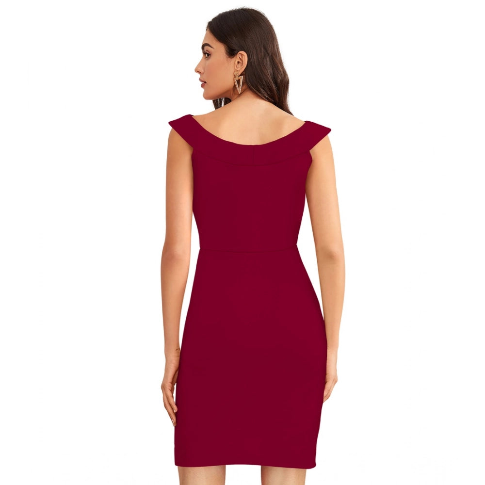 Vaystra Knitting stretchable Solid Round Neck Sleeveless Dress – Maroon