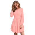 Vaystra Knitting stretchable Solid Round Neck Full Sleeve Dress – Peach
