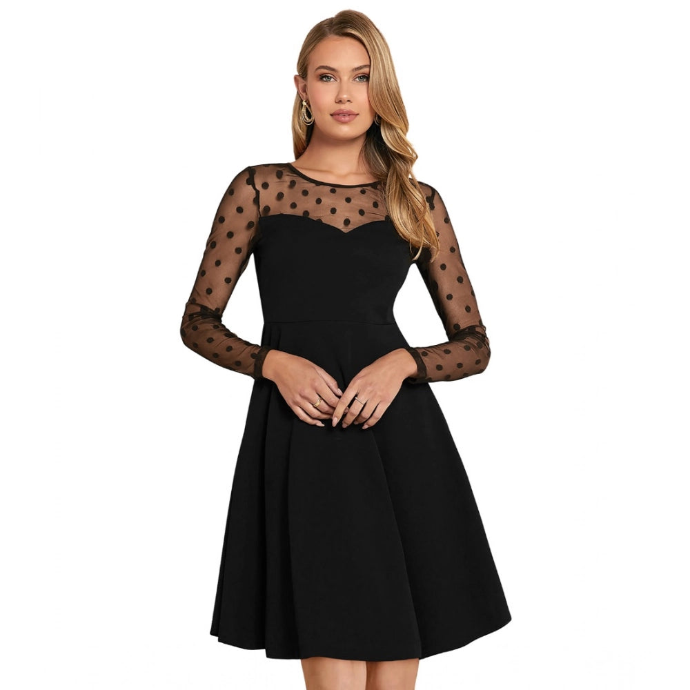 Vaystra Knitting stretchable Solid Round Neck Full Sleeve Dress – Black