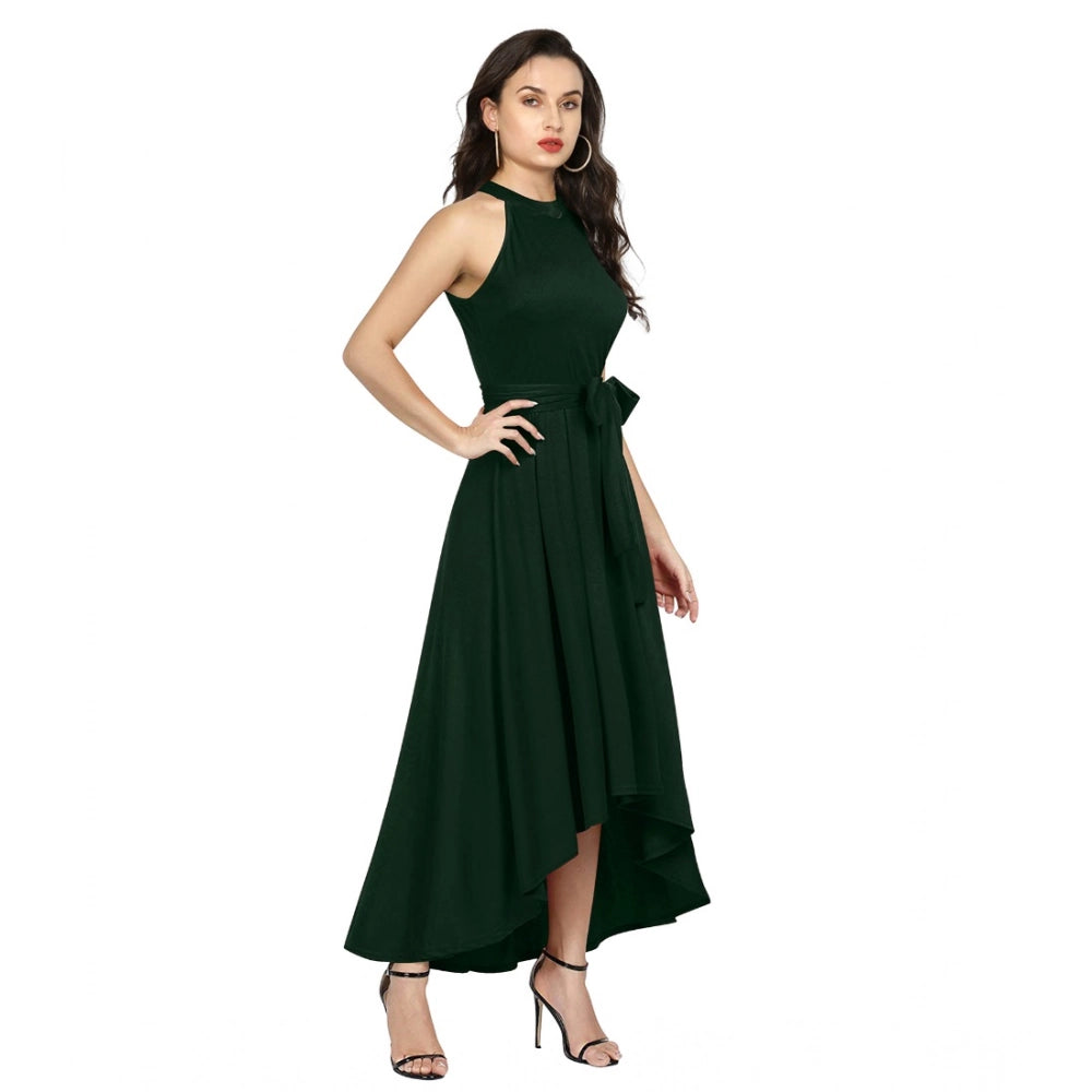 Vaystra Polyster Solid Halter Neck Sleeveless Dress – Green