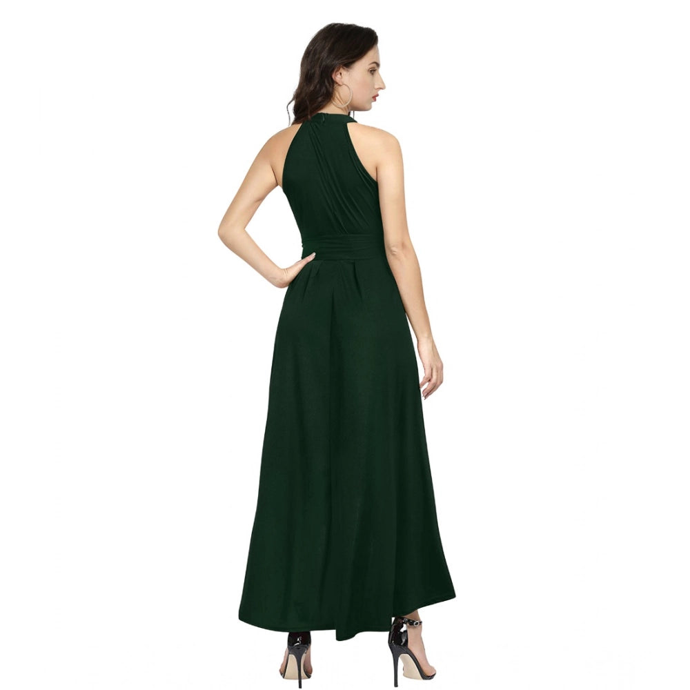 Vaystra Polyster Solid Halter Neck Sleeveless Dress – Green