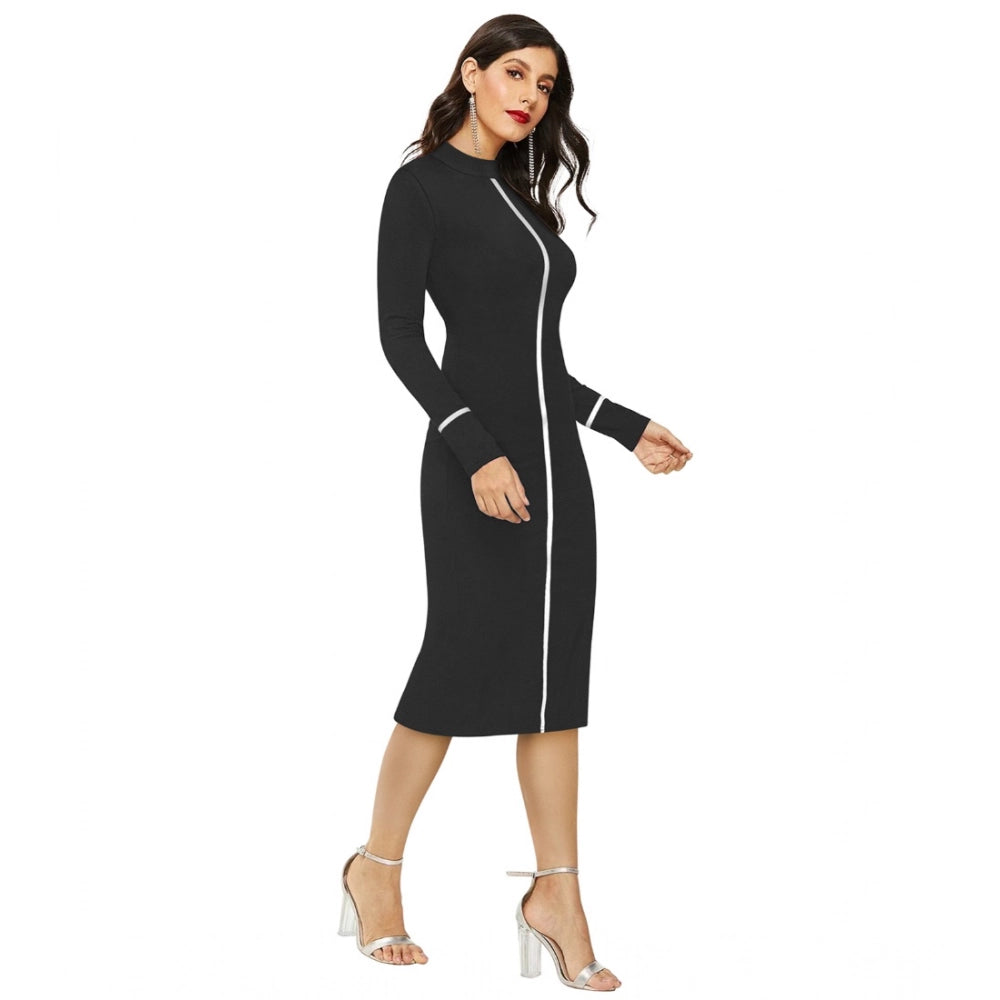 Vaystra Knitting stretchable Solid Round Neck Full Sleeve Dress – Black