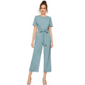 Vaystra Knitting stretchable Solid Round Neck Cap Sleeve Jumpsuit – Pista