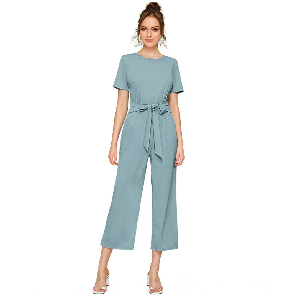 Vaystra Knitting stretchable Solid Round Neck Cap Sleeve Jumpsuit – Pista