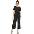 Vaystra Knitting stretchable Solid Round Neck Cap Sleeve Jumpsuit – Black