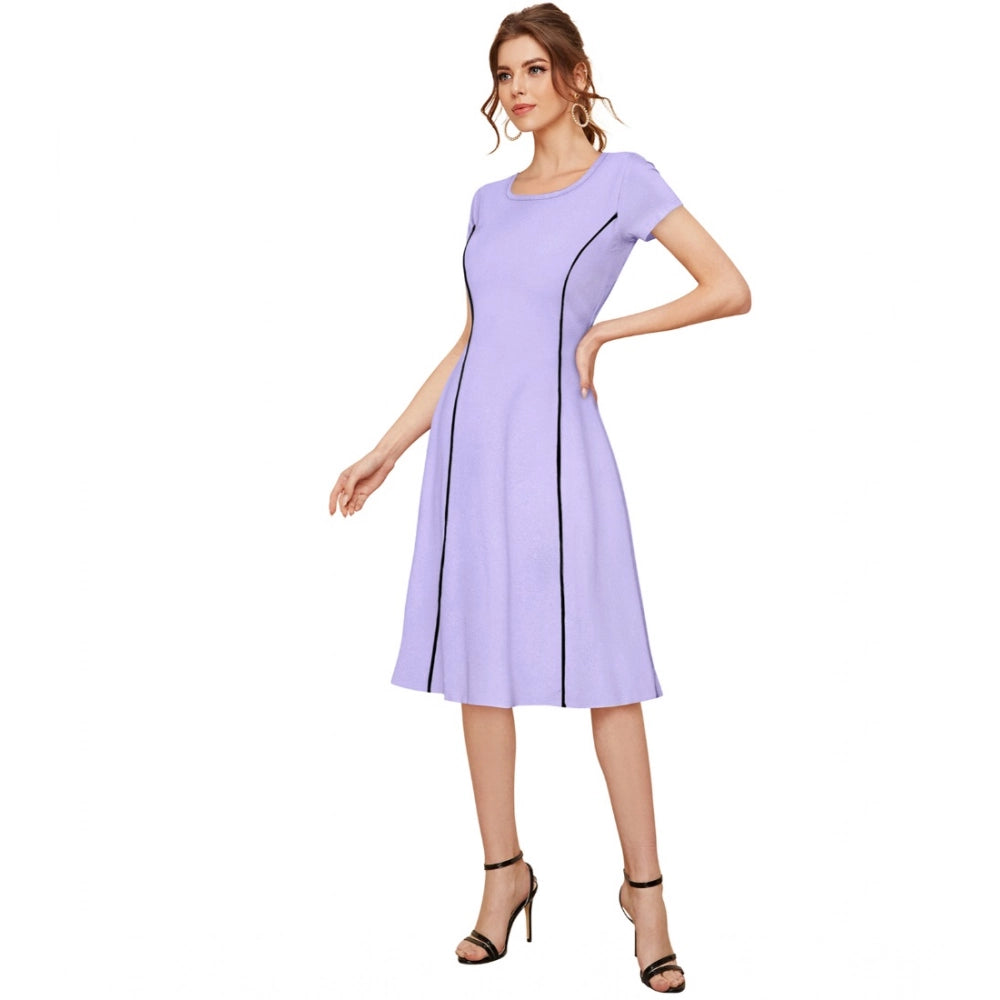 Vaystra Knitting stretchable Solid Round Neck Cap Sleeve Dress – Purple