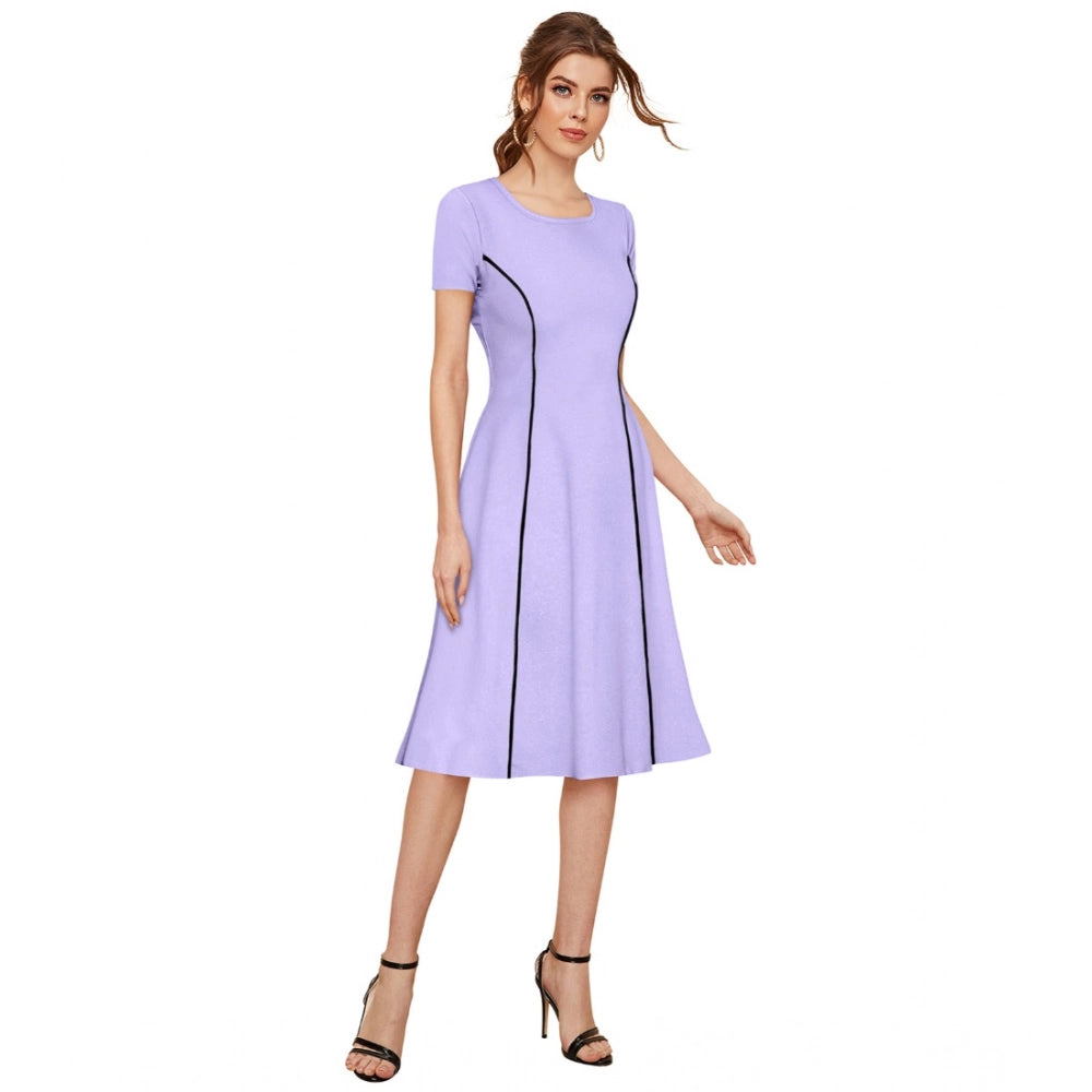 Vaystra Knitting stretchable Solid Round Neck Cap Sleeve Dress – Purple