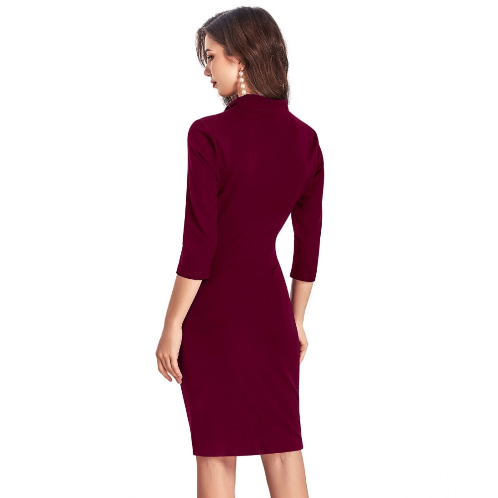 Vaystra Knitting stretchable Solid Round Neck 3-4th Dress – Maroon