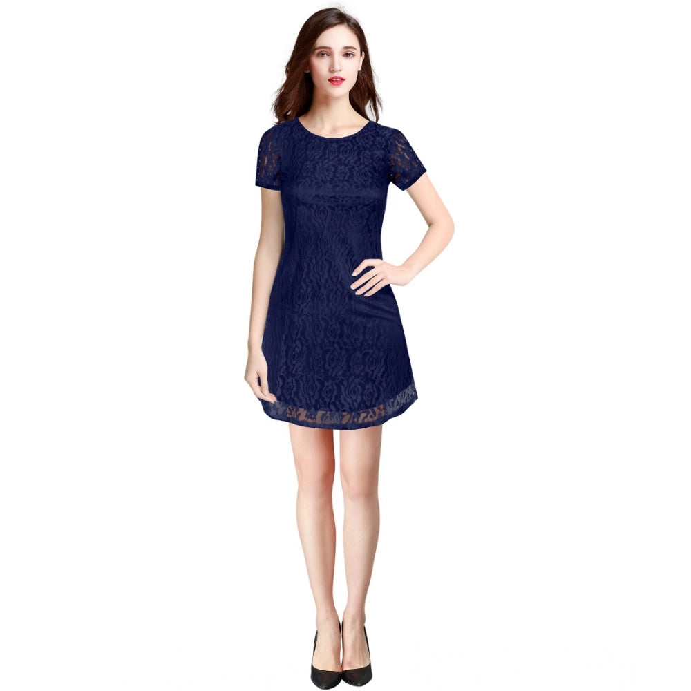 Vaystra Rasal Solid Round Neck Cap Sleeve Dress – Blue