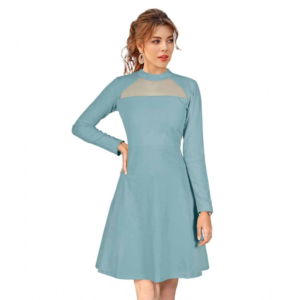 Vaystra Knitting stretchable Solid Round Neck Full Sleeve Dress – Pista