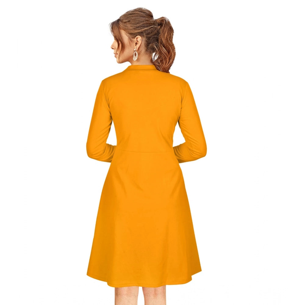 Vaystra Knitting stretchable Solid Round Neck Full Sleeve Dress – Yellow