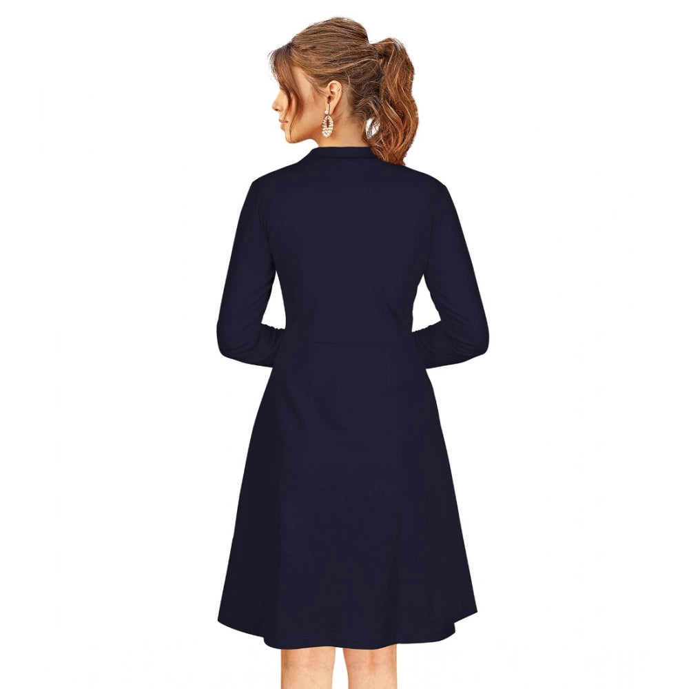 Vaystra Knitting stretchable Solid Round Neck Full Sleeve Dress – Blue