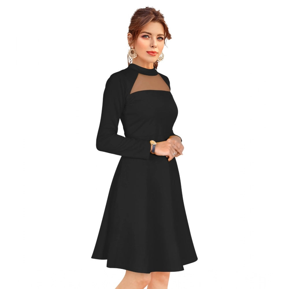 Vaystra Knitting stretchable Solid Round Neck Full Sleeve Dress – Black