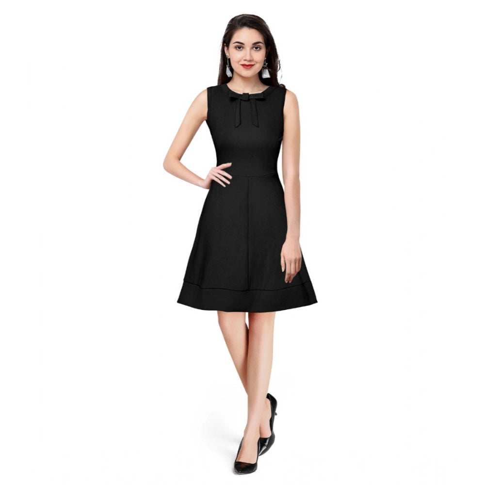 Vaystra Polyester Solid Round Neck Sleeveless Dress – Black