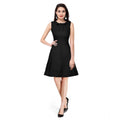 Vaystra Polyester Solid Round Neck Sleeveless Dress – Black