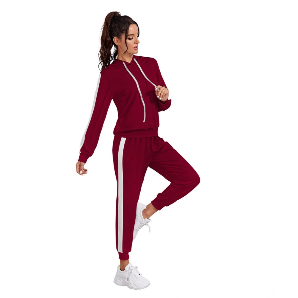 Vaystra Knitting stretchable Solid Hooded Neck Full Sleeve Track Suit – Maroon