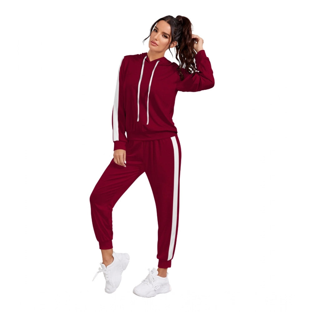 Vaystra Knitting stretchable Solid Hooded Neck Full Sleeve Track Suit – Maroon