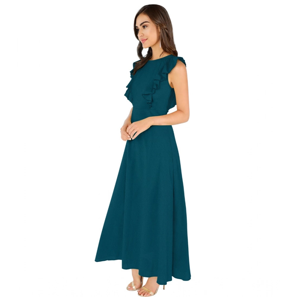 Vaystra Knitting stretchable Solid Round Neck Ruffled Sleeve Dress – Morpich