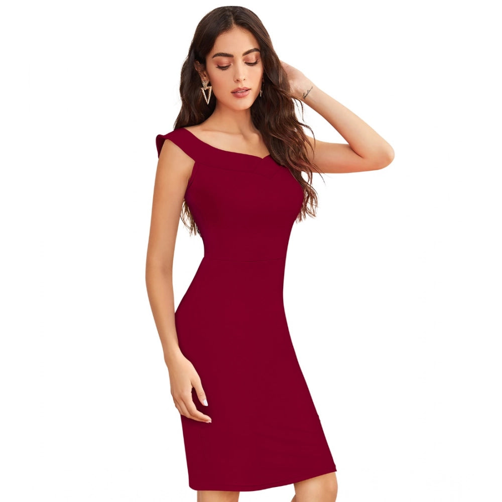 Vaystra Knitting stretchable Solid Round Neck Sleeveless Dress – Maroon