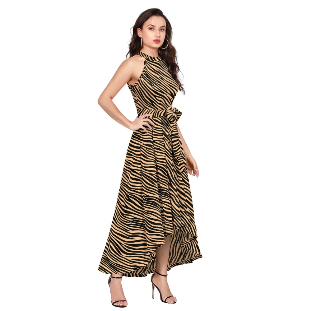 Vaystra Polyester Zebra Pattern Halter Neck Sleeveless Dress – Yellow