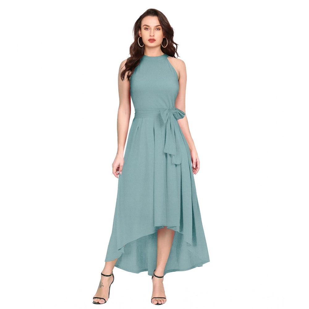 Vaystra Polyester Solid Halter Neck Sleeveless Dress – Pista
