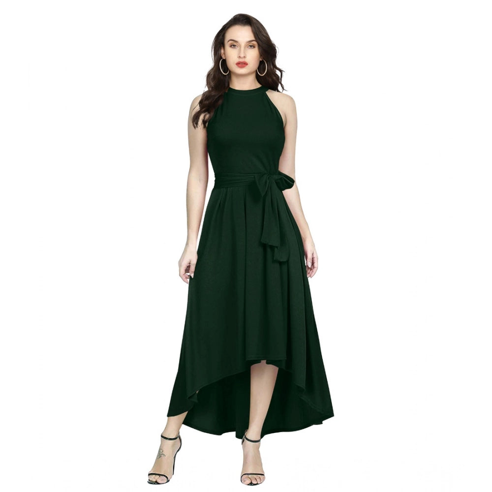 Vaystra Polyster Solid Halter Neck Sleeveless Dress – Green