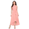 Vaystra Polyster Solid Halter Neck Sleeveless Dress – Peach