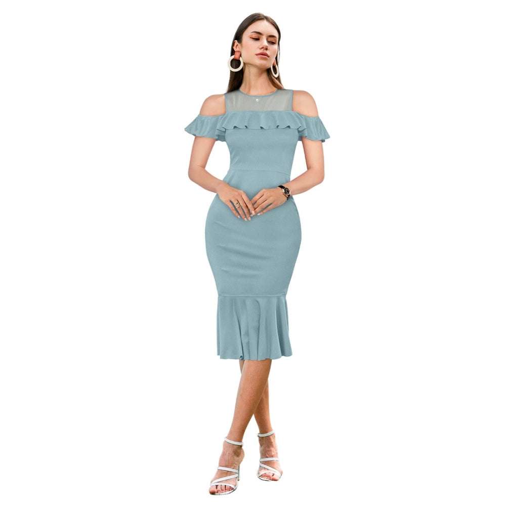 Vaystra Knitting stretchable Solid Round Neck Sleeveless Dress – Pista