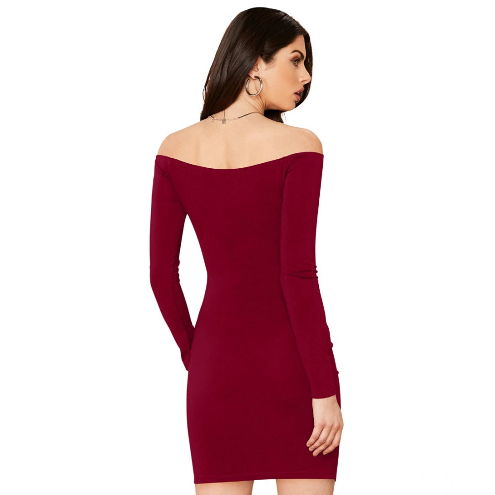 Vaystra Knitting stretchable Solid V Neck Full Sleeve Dress – Maroon