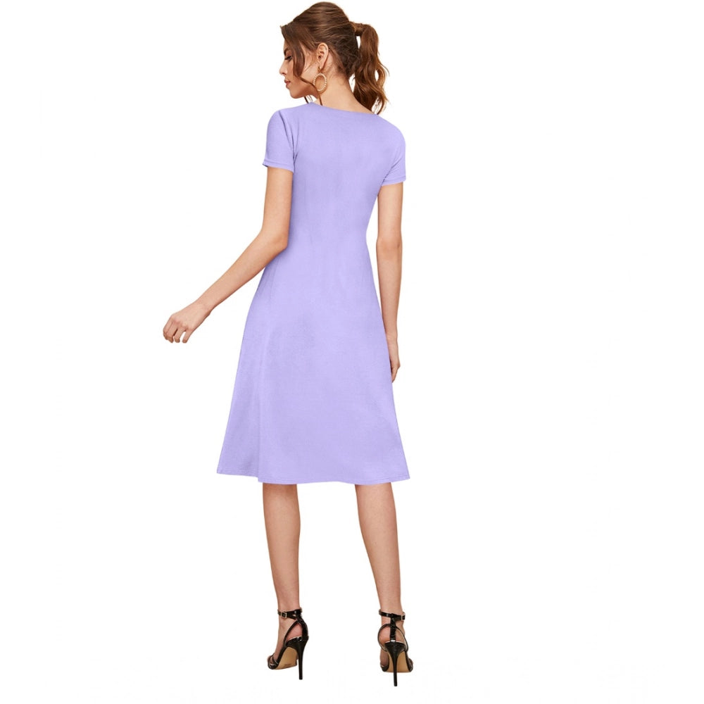 Vaystra Knitting stretchable Solid Round Neck Cap Sleeve Dress – Purple