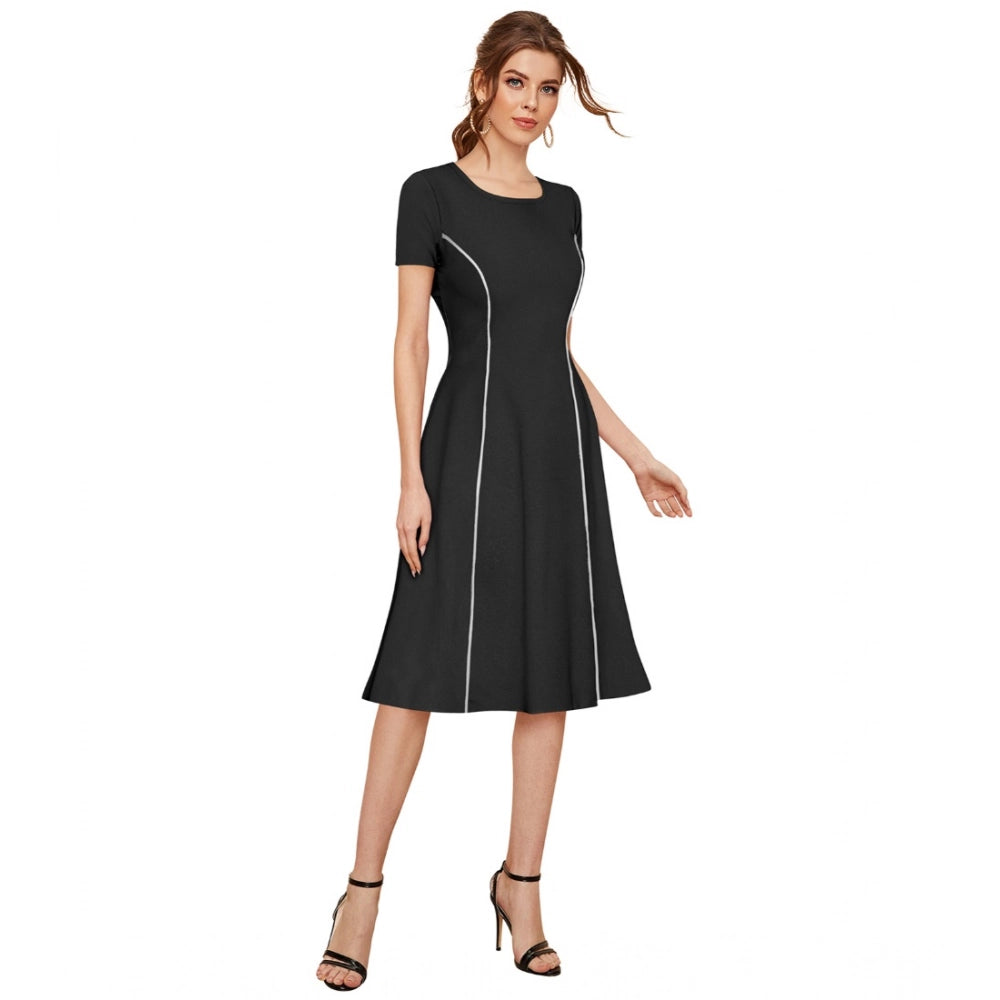 Vaystra Knitting stretchable Solid Round Neck Cap Sleeve Dress – Black