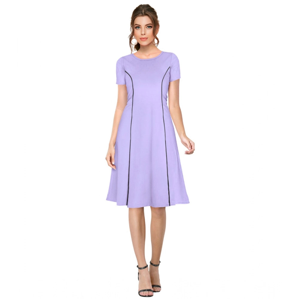 Vaystra Knitting stretchable Solid Round Neck Cap Sleeve Dress – Purple