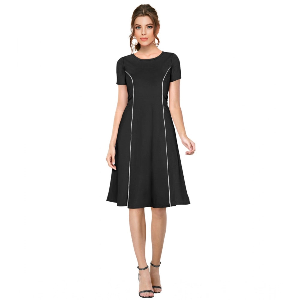 Vaystra Knitting stretchable Solid Round Neck Cap Sleeve Dress – Black