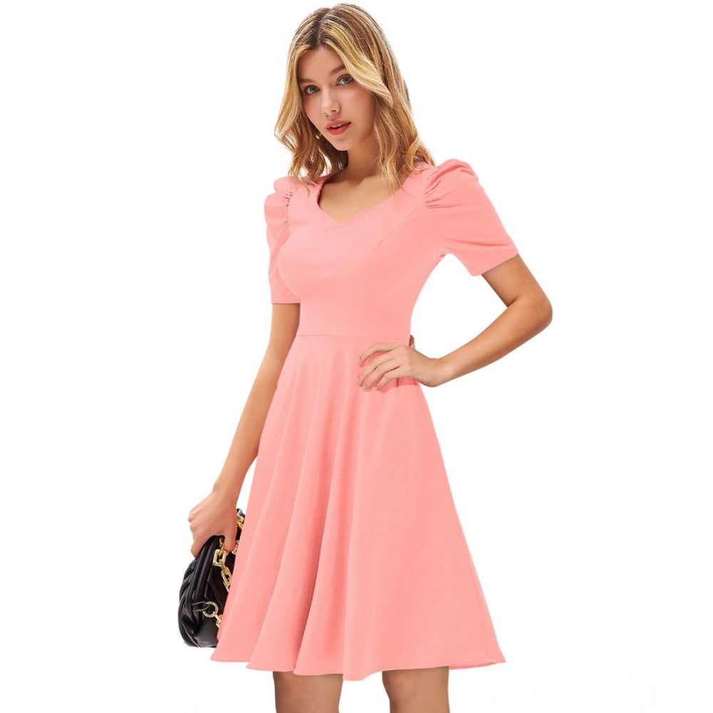 Vaystra Knitting stretchable Solid V Neck Cap Sleeve Dress – Peach