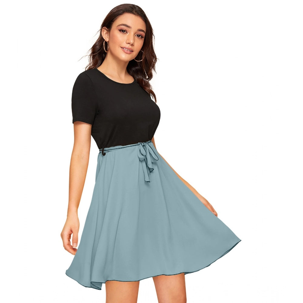 Vaystra Knitting stretchable Solid Round Neck Cap Sleeve Dress – Pista