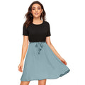 Vaystra Knitting stretchable Solid Round Neck Cap Sleeve Dress – Pista
