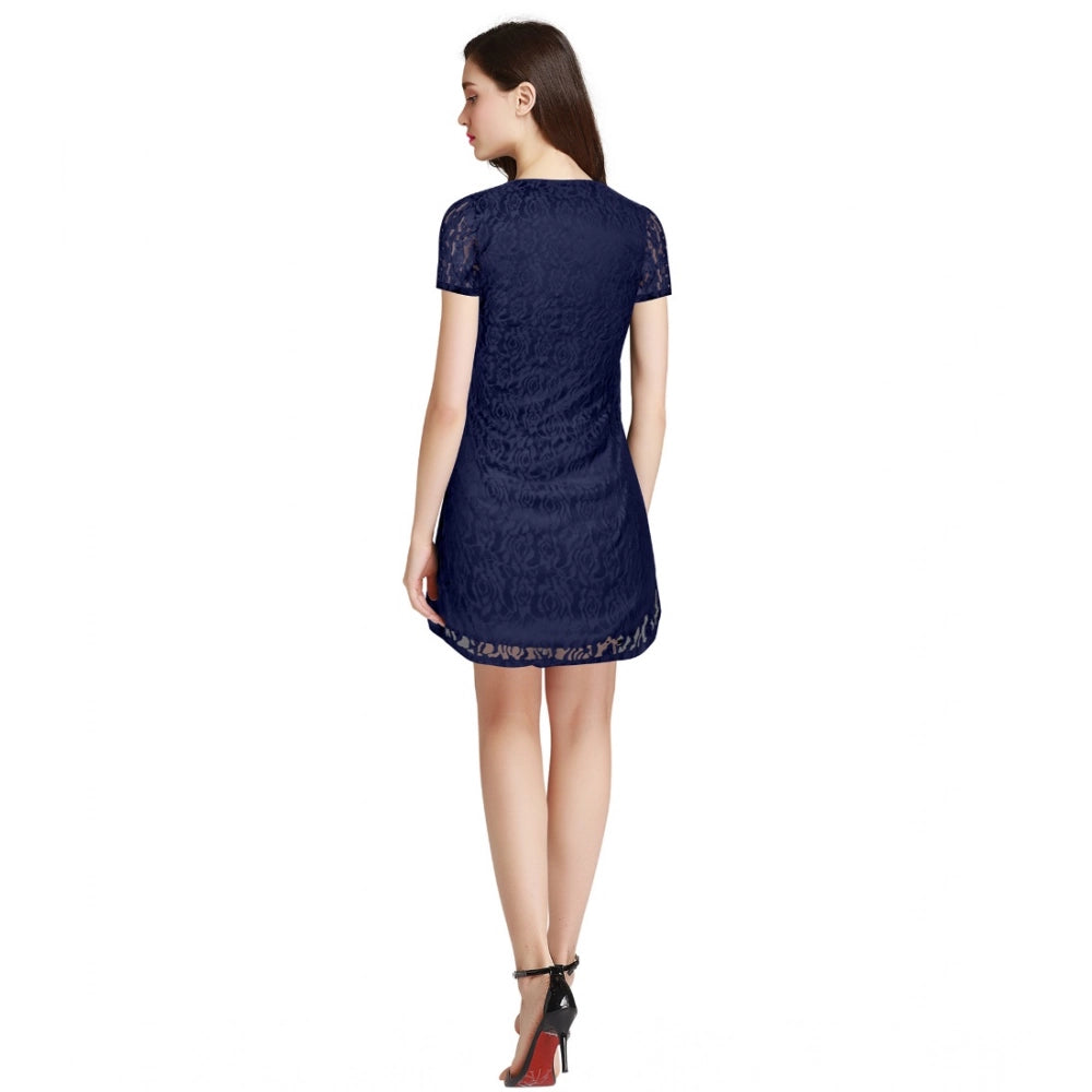 Vaystra Rasal Solid Round Neck Cap Sleeve Dress – Blue