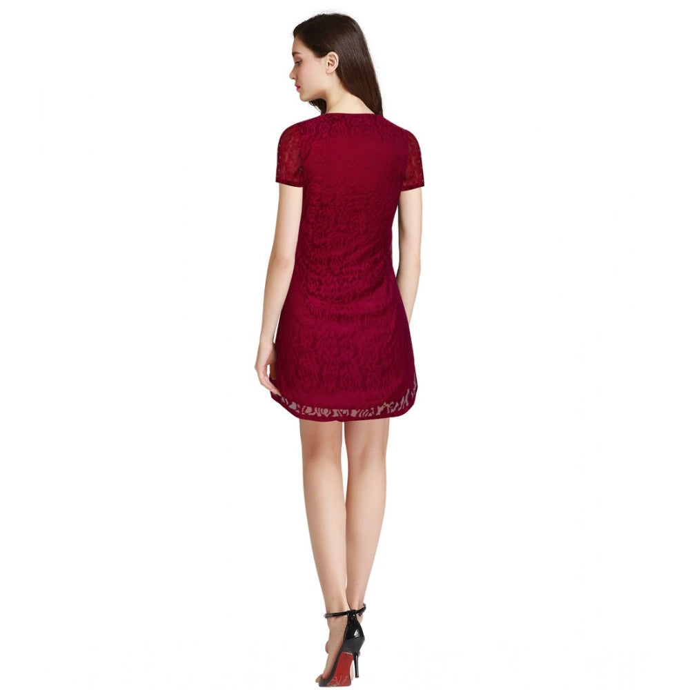 Vaystra Rasal Solid Round Neck Cap Sleeve Dress – Maroon