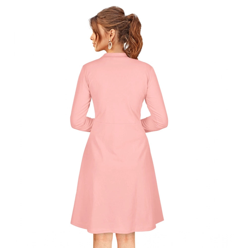 Vaystra Knitting stretchable Solid Round Neck Full Sleeve Dress – Peach