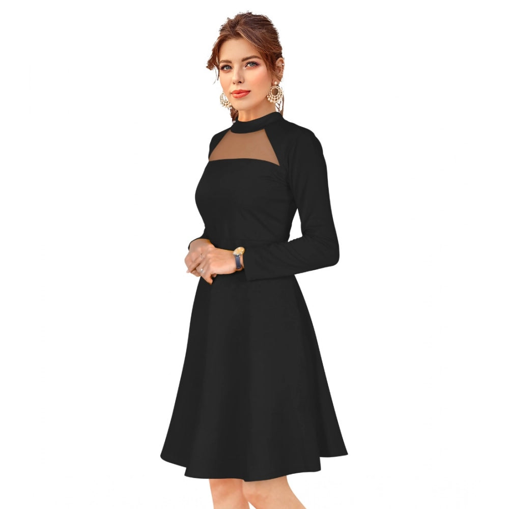 Vaystra Knitting stretchable Solid Round Neck Full Sleeve Dress – Black